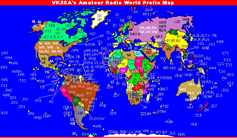 vk2ca's World Amateur Prefix Map